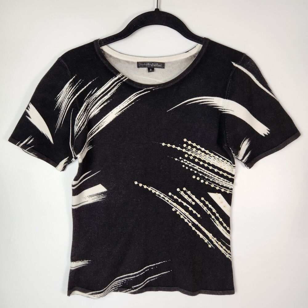 Vtg 90s Pierri New York Shirt Womens S Pearl Beaded Art To Wear Retro Glam 80s